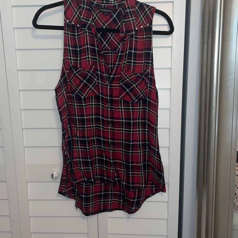 Rock & Republic plaid high low tank